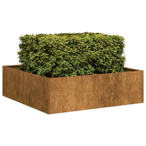 Plantekasse i cortenstål - rustfarvet 100 × 100 × 30 cm, åben bund