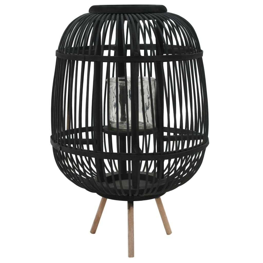 Fritstående stearinlyslanterne i bambus - sort, 32 × 38 cm billede