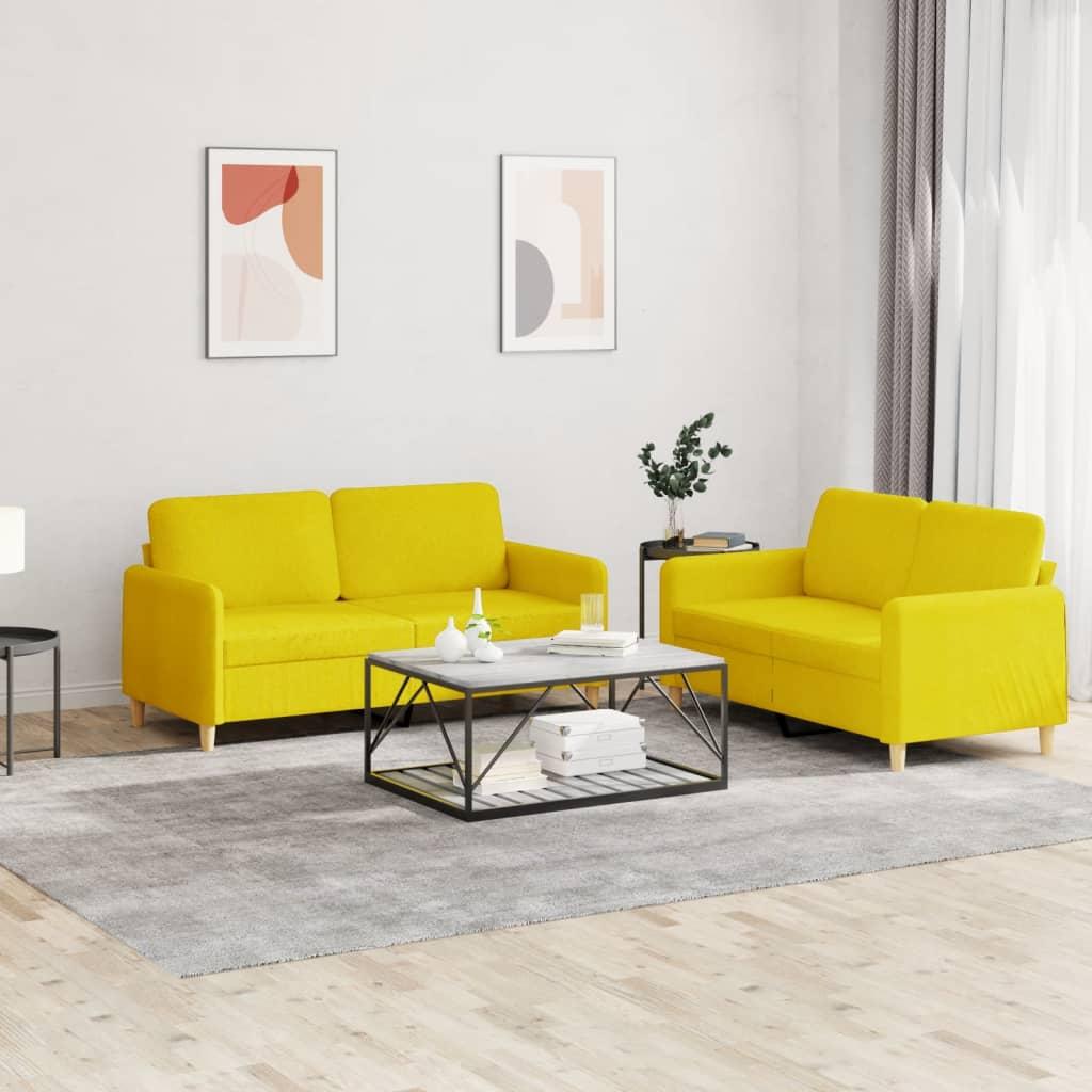 2 personers sofa med hynder stof lysegul