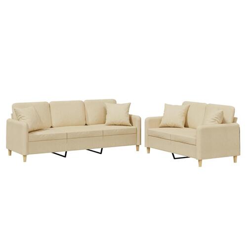 2 personers sofa med puder stof cremefarvet