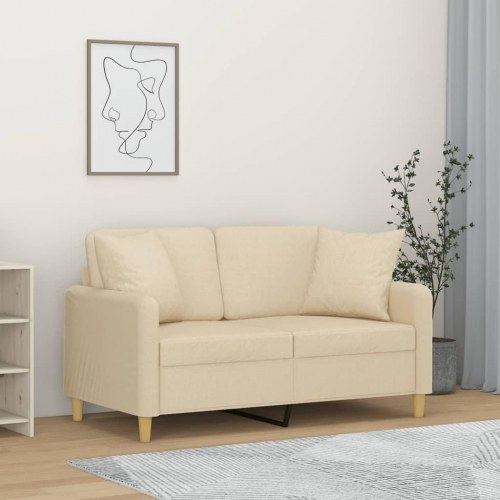 2-personers sofa med pyntepuder - stof, cremefarvet, sædebredde 120 cm