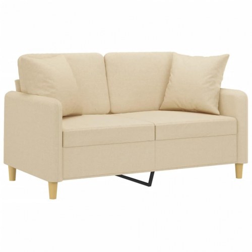 2-personers sofa med pyntepuder - stof, cremefarvet, sædebredde 120 cm