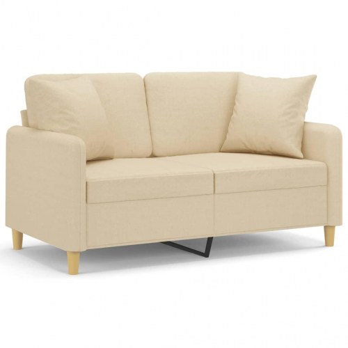 2-personers sofa med pyntepuder - stof, cremefarvet, sædebredde 120 cm