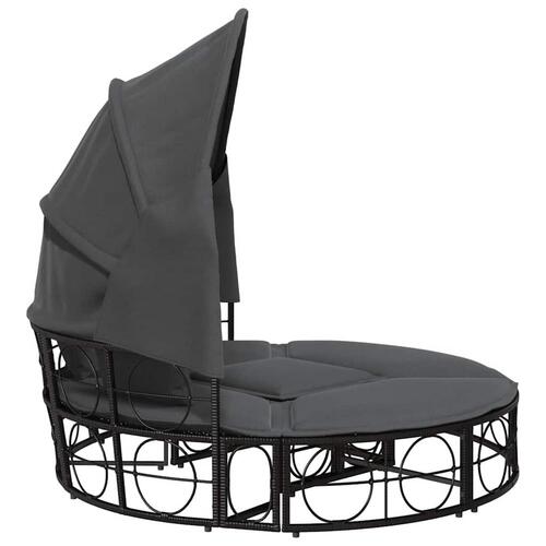 Udendørs loungeseng med tag og hynder polyrattan sort
