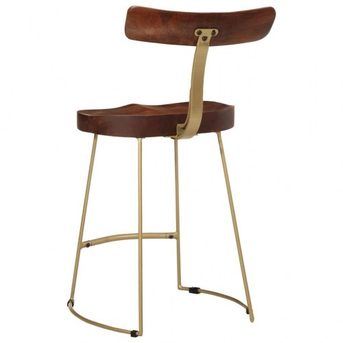 Barstole sæt - 2 stk. i massivt mangotræ med metalben, 49×43×79 cm - brun