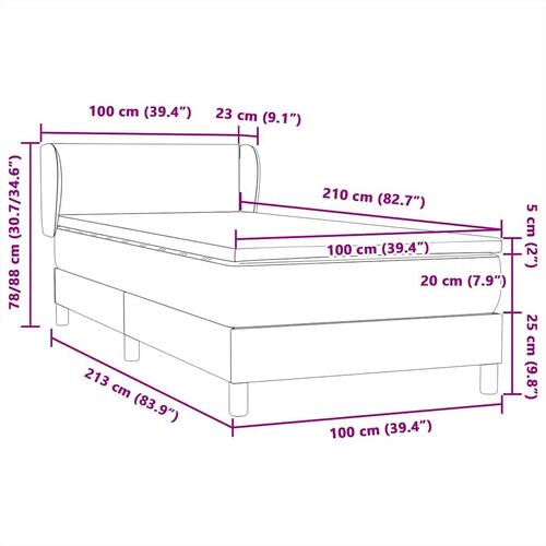 Kontinentalseng med madras 100x210 cm fløjl lyserød