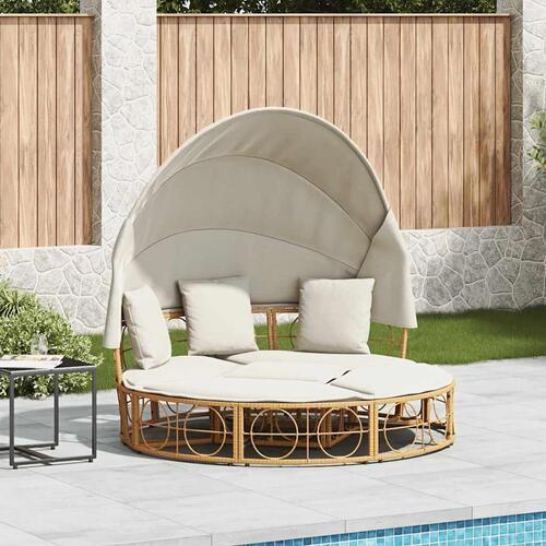 Udendørs loungeseng med tag og hynder polyrattan