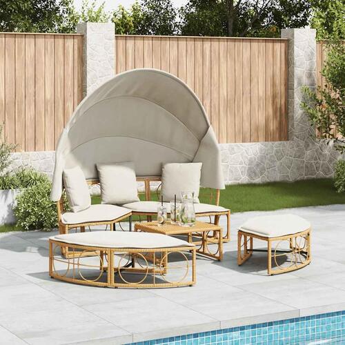 Udendørs loungeseng med tag og hynder polyrattan