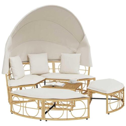 Udendørs loungeseng med tag og hynder polyrattan