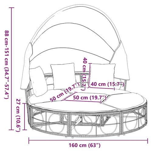 Udendørs loungeseng med tag og hynder polyrattan