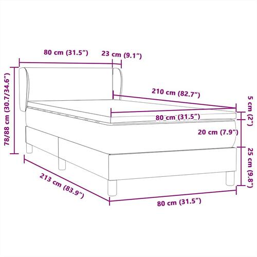 Kontinentalseng med madras mørkegrå 80x210 cm fløjl