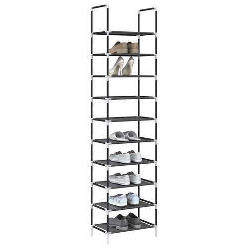 Skostativ 10-etagers 44x28x180 cm ikke-vævet stof sort