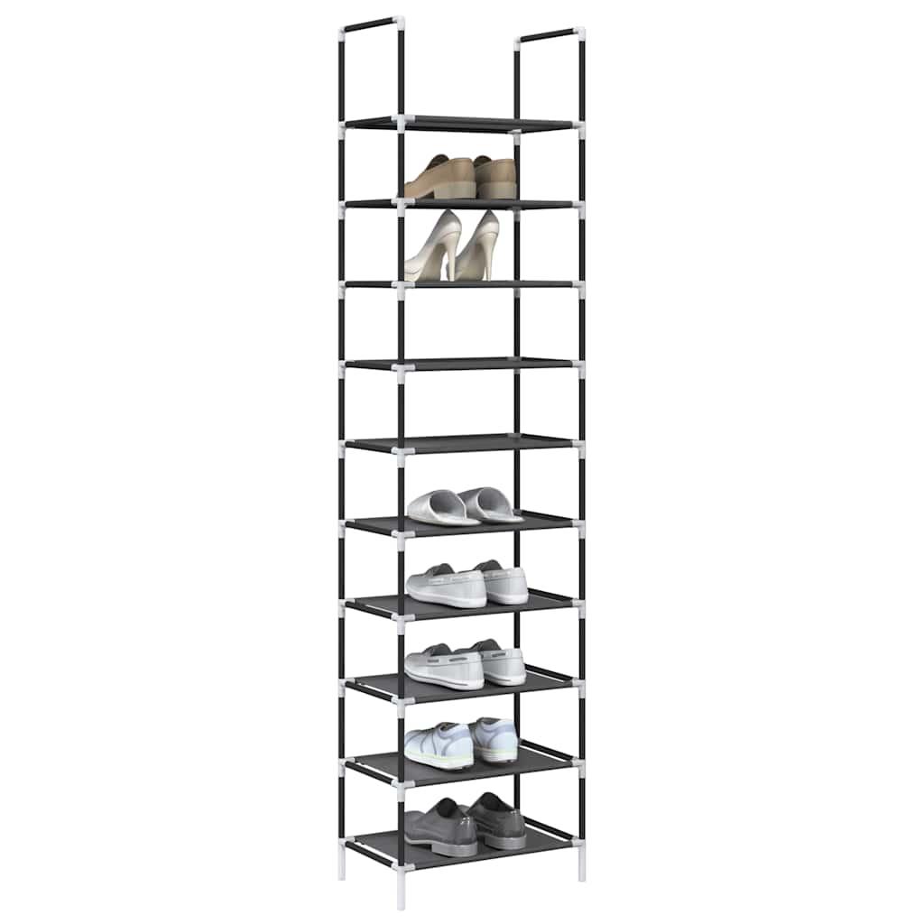 Skostativ 10-etagers 44x28x180 cm ikke-vævet stof sort