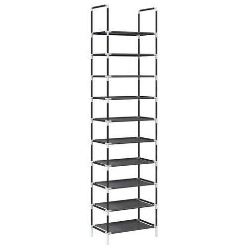 Skostativ 10-etagers 44x28x180 cm ikke-vævet stof sort