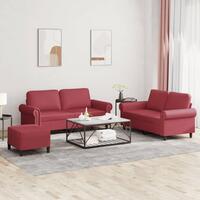 3 personers sofa med hynder kunstlæder vinrød