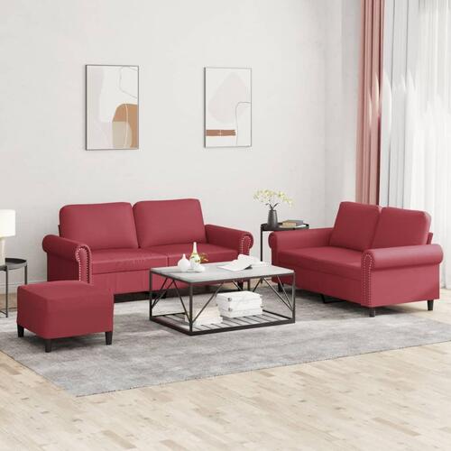 3 personers sofa med hynder kunstlæder vinrød