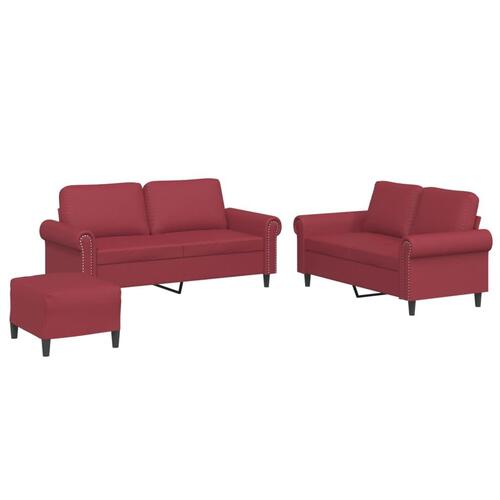 3 personers sofa med hynder kunstlæder vinrød