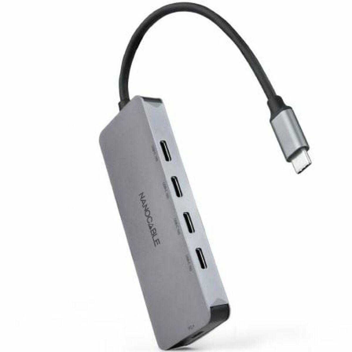 USB-C hub NANOCABLE - 4x USB-C, grå aluminium
