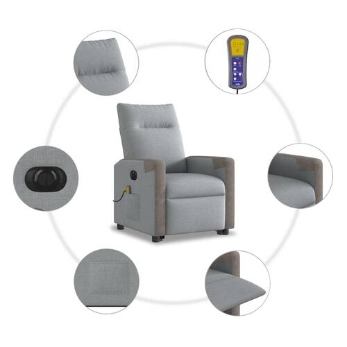 Elektrisk massagestol med løftefunktion stof lysegrå