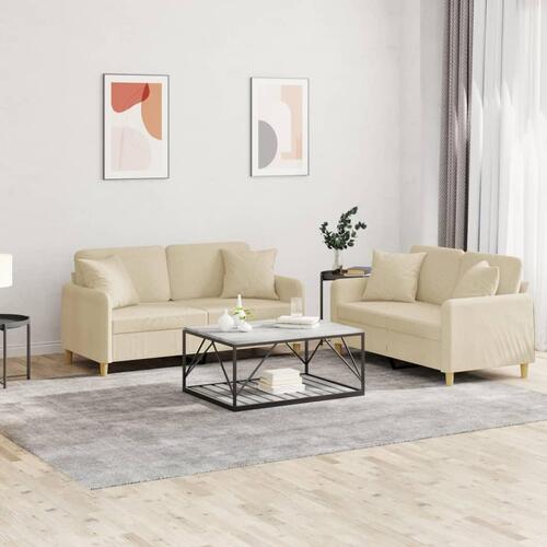 2 personers sofa med puder stof cremefarvet
