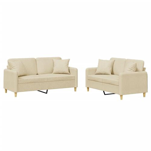 2 personers sofa med puder stof cremefarvet