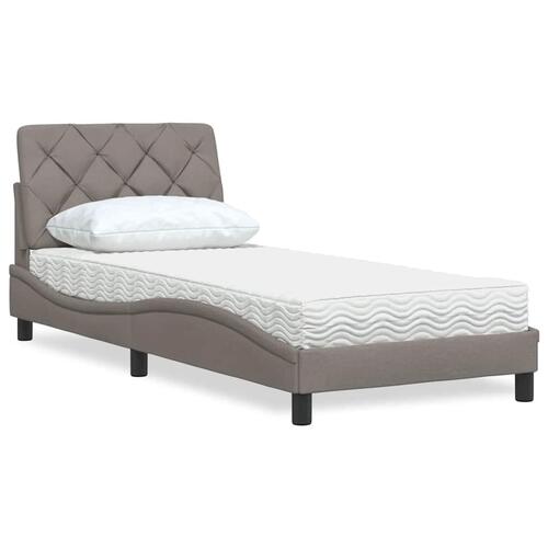 Seng med madras 90x190 cm stof gråbrun
