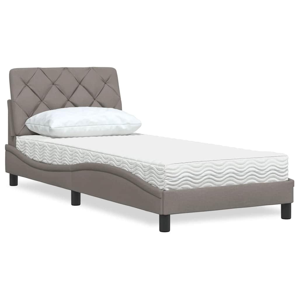 Seng med madras 90x190 cm stof gråbrun