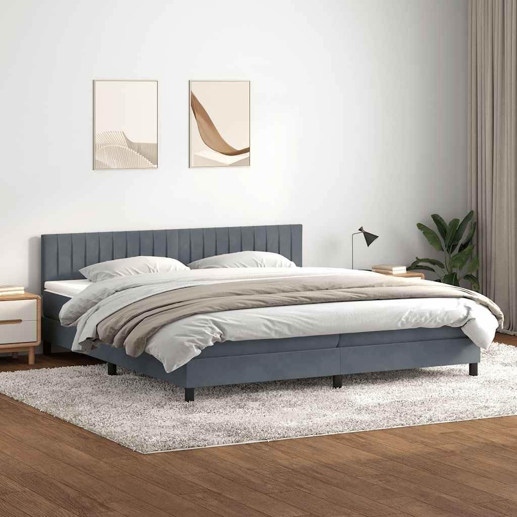 Kontinentalseng med madras 200x220 cm fløjl mørkegrå