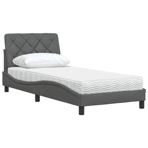 Seng med madras 90x190 cm stof mørkegrå