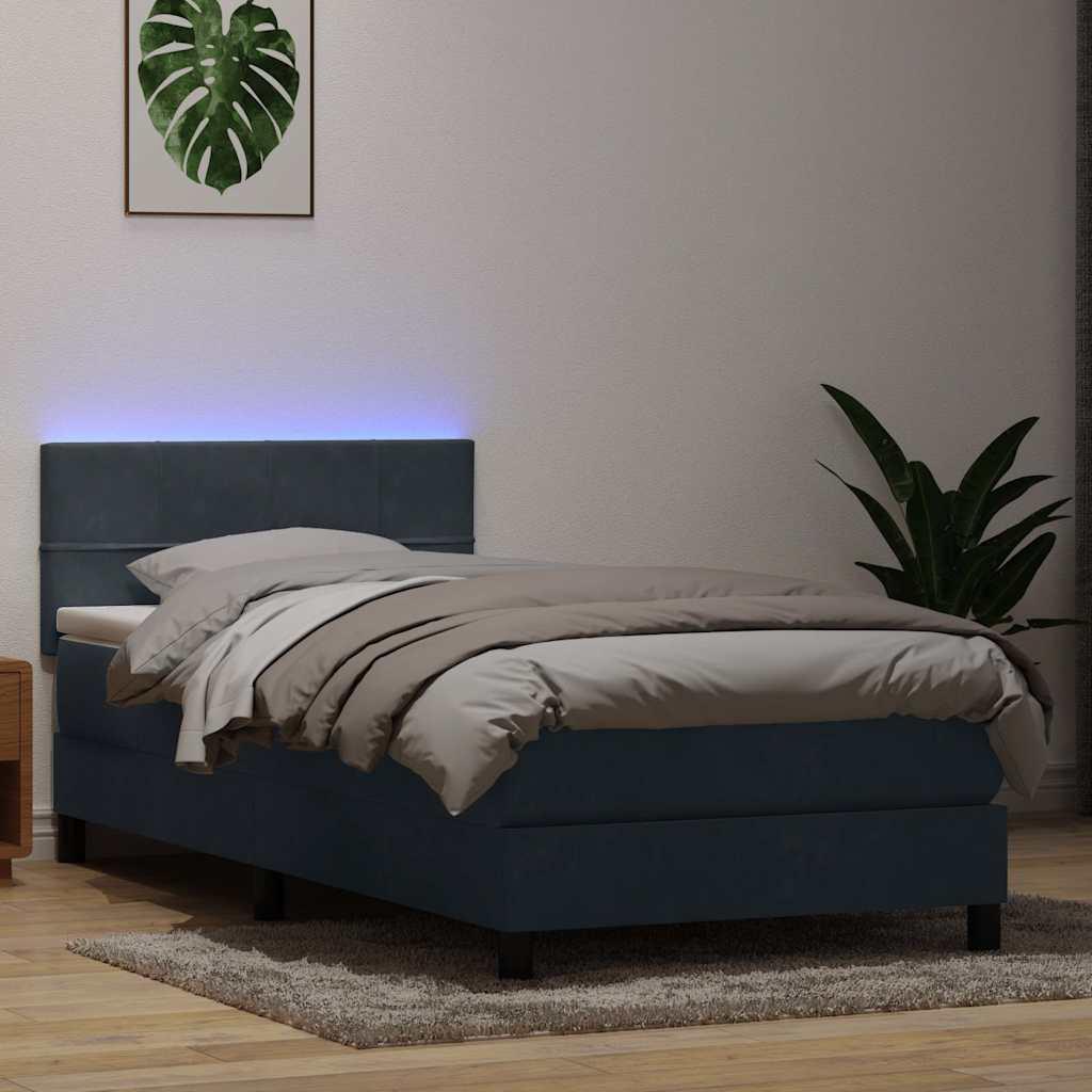 Kontinentalseng med madras og LED-lys mørkegrå 80x220 cm fløjl billede
