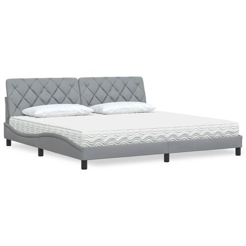 Seng med madras 200x200 cm stof lysegrå