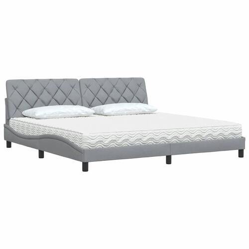 Seng med madras 200x200 cm stof lysegrå