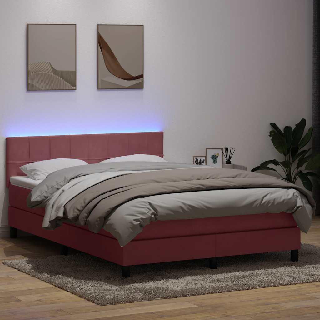 Kontinentalseng med madras 140x210 cm fløjl lyserød