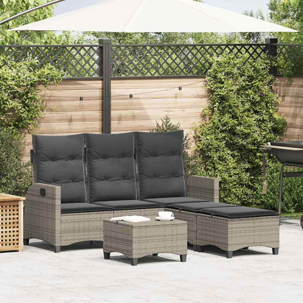 Sofasæt Til Haven 3 Dele Med Hynder L-Formet Polyrattan Brun - Grå