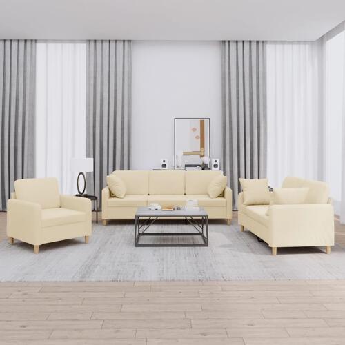 3 personers sofa med puder stof cremefarvet