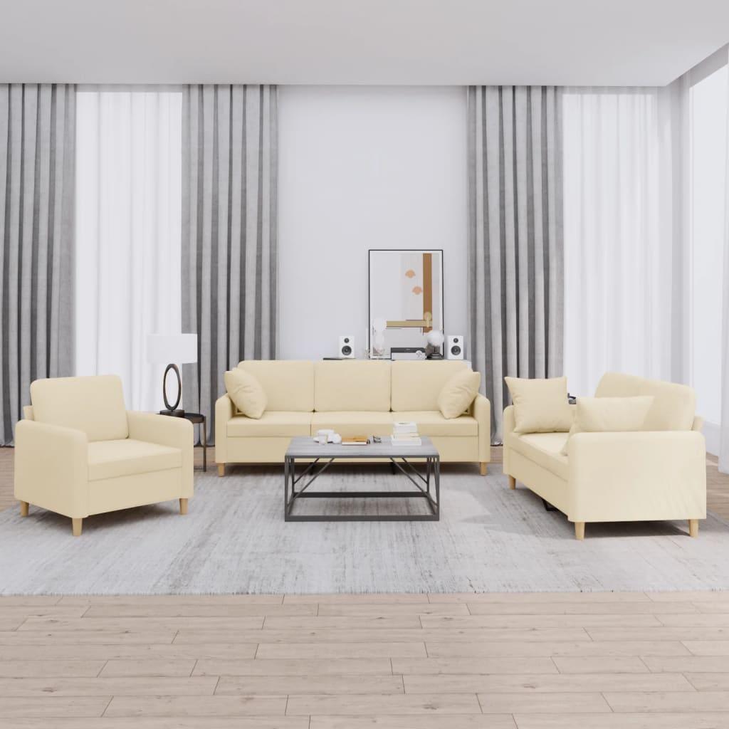 3 personers sofa med puder stof cremefarvet
