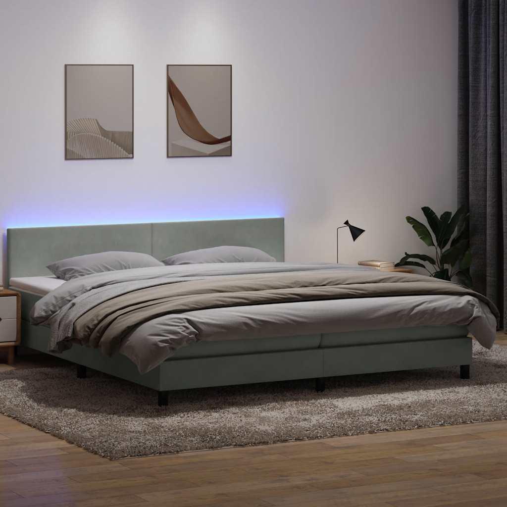 Kontinentalseng med madras lysegrå 200x210 cm fløjl