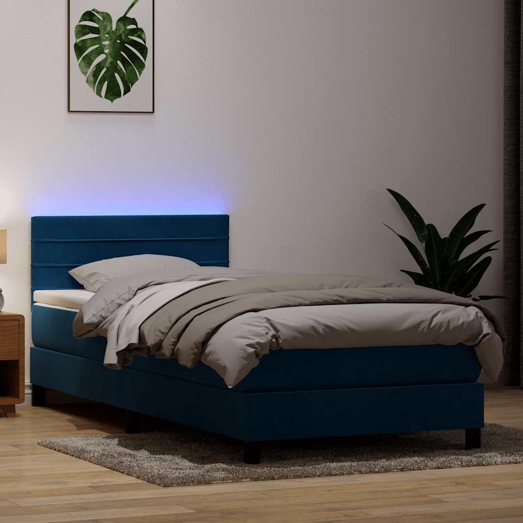 Kontinentalseng med madras mørkeblå 80x220 cm fløjl
