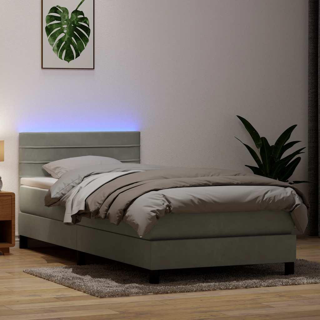 Kontinentalseng med madras lysegrå 90x220 cm fløjl