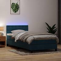 Kontinentalseng med madras mørkeblå 90x220 cm fløjl