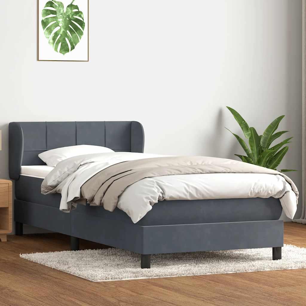Kontinentalseng med madras mørkegrå 90x220 cm fløjl