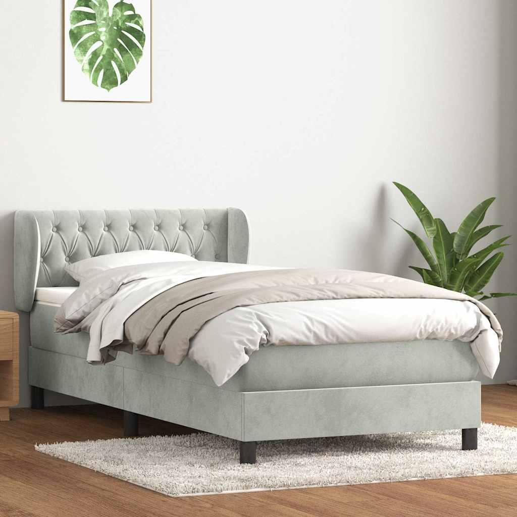 Kontinentalseng med madras lysegrå 80x210 cm fløjl