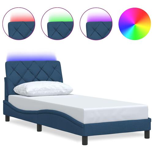 Sengeramme med LED uden madras 80x200 cm stof blå