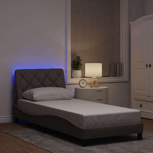 Sengeramme med LED uden madras 90x190 cm stof gråbrun