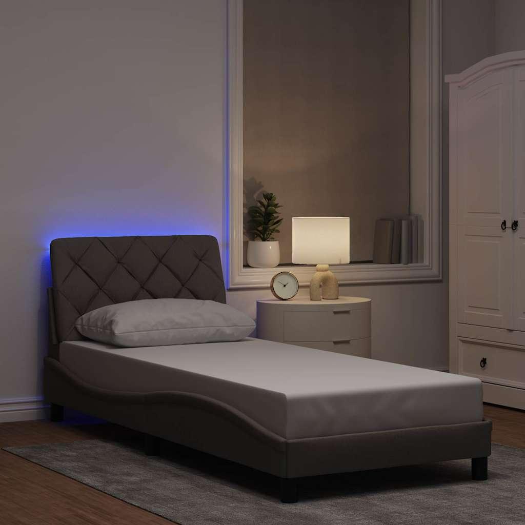 Sengeramme med LED uden madras 90x190 cm stof gråbrun