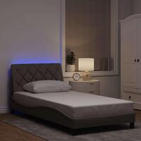Sengeramme med LED uden madras 100x200 cm stof gråbrun