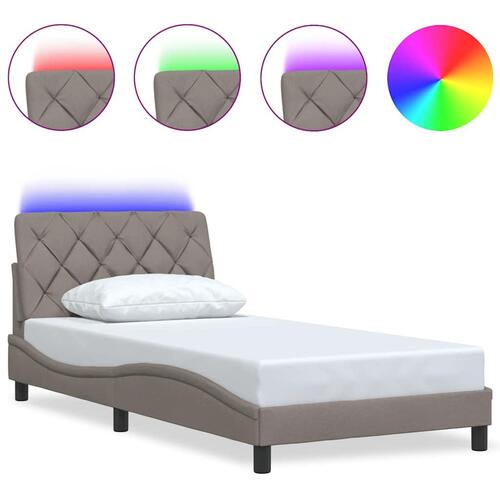 Sengeramme med LED uden madras 100x200 cm stof gråbrun