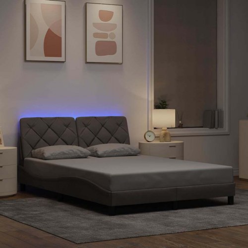 Sengeramme med LED-lys 120x200 cm i stof - gråbrun
