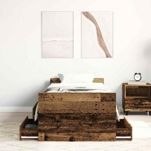 Sengeramme 100 x 200 cm med 4 skuffer - antikt træ