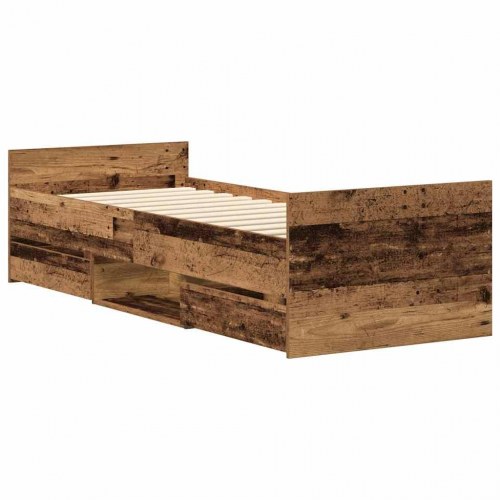 Sengeramme 100 x 200 cm med 4 skuffer - antikt træ
